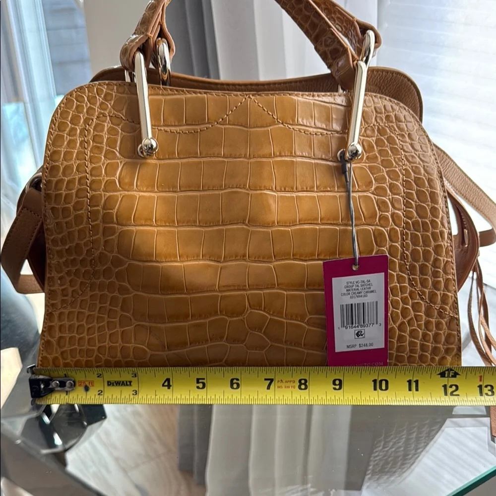 Vince Camuto Gold Tan Satchel with Crocodile Texture - Picture 12 of 13